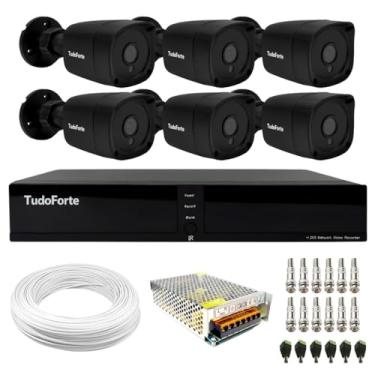 Imagem de Kit 6 Câmeras Bullet Black Tudo Forte TF 2020 B Full HD 1080p com Visão Noturna 20M Proteção IP66 + DVR Tudo Forte TFHDX 3308 8 Canais
