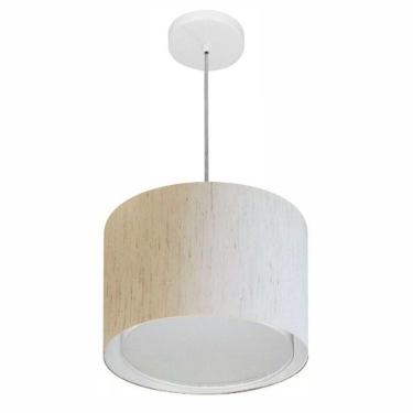 Imagem de Lustre Pendente Cilíndrico Duplo Vivare Md-4285 Cúpula Em Tecido 35x30cm - Bivolt Linho Bege 127/220v