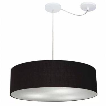 Imagem de Lustre Pendente Cilíndrico Com Desvio De Centro Vivare Md-4265 Cúpula Em Tecido 60x15cm - Bivolt Preto 127/220v