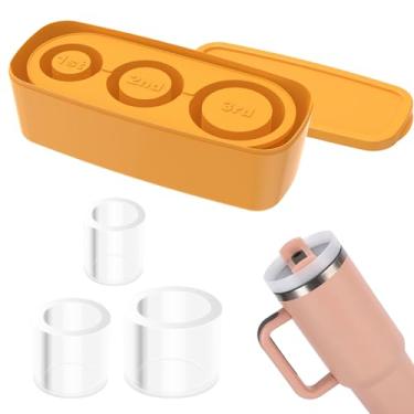 Imagem de Bandeja para cubos de gelo Stanley, 3 moldes de cubos de gelo vazados com tampa e caixa de armazenamento, máquina de cubos de gelo de silicone para copos de 850 a 1,134 g, bandeja de cubos de gelo