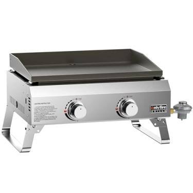 Imagem de ONLYFIRE GRILLS Chapa de mesa a gás, 2 queimadores a gás propano de topo plano sem tampa, fogão portátil para pátio ao ar livre, churrasqueira, acampamento, trailer, aço inoxidável, GS319
