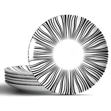 Imagem de Conjunto de pratos de jantar de 25,4 cm, pratos de sobremesa de cerâmica preto e branco, louça para sanduíches, macarrão, salada, forno, micro-ondas, lava-louças, 6 peças