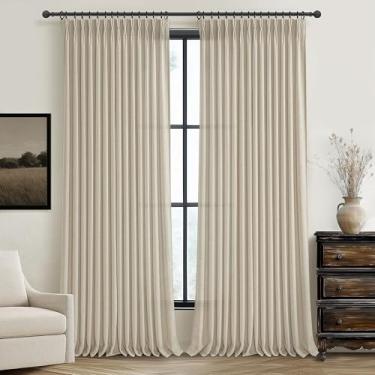 Imagem de Cortinas translúcidas plissadas bege quente de 250 cm de comprimento para portas de vidro deslizantes, conjunto de 2 painéis, cortinas de janela com filtros de luz Burlywood Birch linho linho com