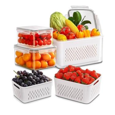 Imagem de Conjunto de Potes Herméticos com Cesto Organizador para Alimentos, 3 Peças, 850 ml, 1750 ml, 3300 ml, Transparente e Branco