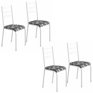 Imagem de Kit 4 Cadeiras 541 Sala Jantar Cozinha Pés Aço Tubular Floral Branco