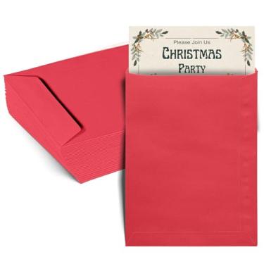 Imagem de Envelopes vermelhos 15 x 23 cm, embalagem com 50, envelopes coloridos tamanho carta 15 x 23 cm, envelopes abertos para cartões, convites, feriados, cartões postais, presentes, papel de 14,5 kg,