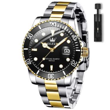 Imagem de Relógio OLEVS Men Black Gold Two Tone Quartz Dive Water Resist