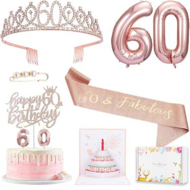Imagem de Conjunto de decorações de aniversário 60º para Woman Sash Crown Cake T