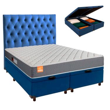 Imagem de Cama Box Bau + Colchão Queen D23 Pro Inducol + Cabeceira Estofada