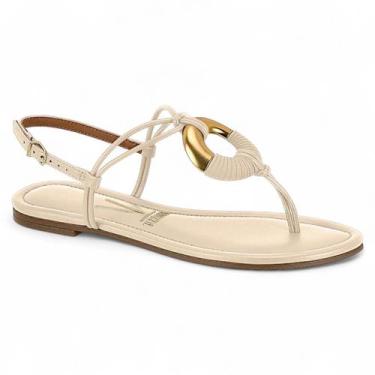 Imagem de Sandalia Rasteira Vizzano Feminina Casual Tiras Macia Argola, Creme, 3
