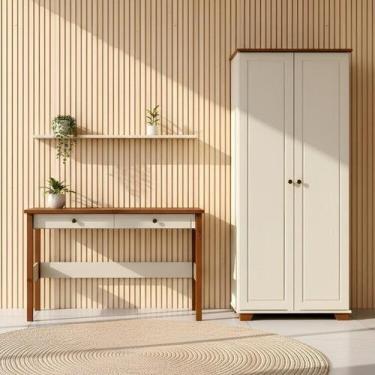 Imagem de Kit 2 Peças Escrivaninha 120cm 2 Gavetas e Armário Multiuso Ananda Cab