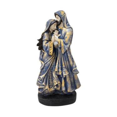 Imagem de Imagem Decorativa Sagrada Família Gesso Azul - Enfeite Decorativo Sala