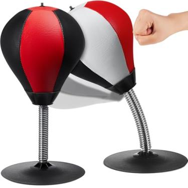 Imagem de Honoson 2 peças de saco de pancadas de mesa para presente de Natal com ventosa para alívio de estresse, bola de boxe, presentes de festa engraçados para balcões de mesa de escritório (misto, preto