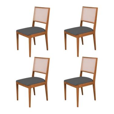 Imagem de Kit 4 Cadeiras de Jantar Suellen em Madeira e Mdf Cerejeira Linho Cinza Grafite