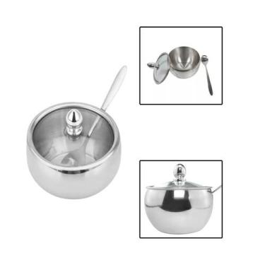 Imagem de Acucareiro Inox C/ Colher e Tampa de Vidro 250ml - UnyHome