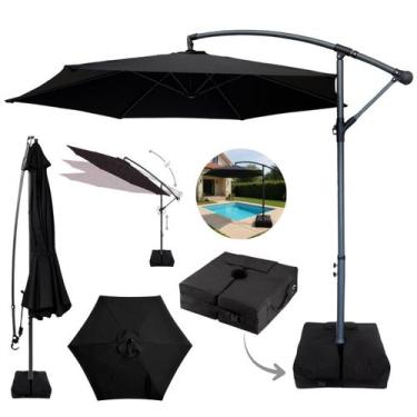 Imagem de Ombrelone Lateral 3,00m Preto c/Base e Manivela Proteção Solar UV Cobe