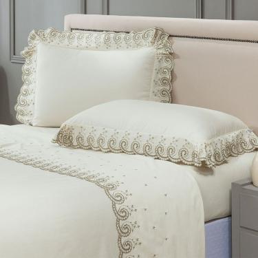 Imagem de Jogo De Lençol 4 Peças King Percal 200 Fios Mistral 100% Algodão - Palha