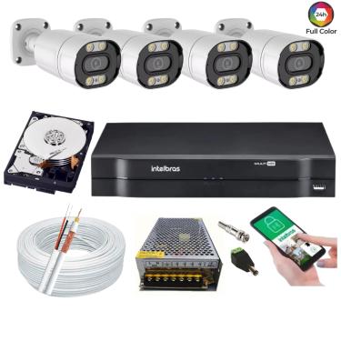 Imagem de Kit Dvr Intelbras 4 Canais H.265 4 Câmeras Full Hd 1080p Imagem Colorida a noite 20m Completo