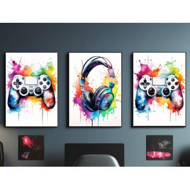 Imagem de Kit 3 Quadros Video Game Quarto Geek Nerd Gameplay 28x40cm - CAMALEÃO 