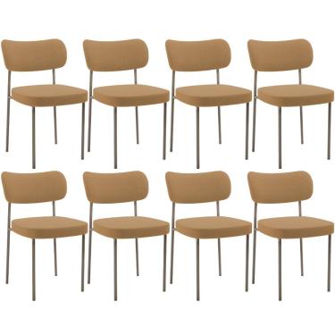 Imagem de Kit 08 Cadeiras Estofadas Para Sala De Jantar Melina Base Arena L02 Bouclê Mostarda - Lyam Decor