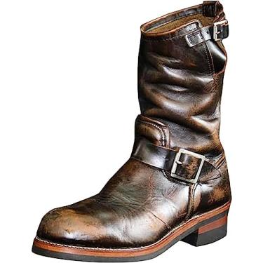Imagem de Botas masculinas vintage de caubói estilo caubói de salto grosso, couro PU, botas de caubói forradas com pele, botas de inverno quentes, Café, 13