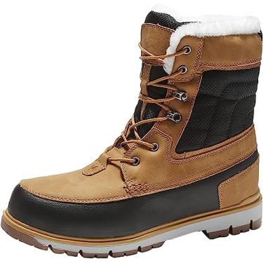 Imagem de Bota masculina de inverno, forrada com pele, quente, com cadarço, bico redondo, botas de inverno antiderrapantes e leves para caminhadas, Marrom, 39 BR