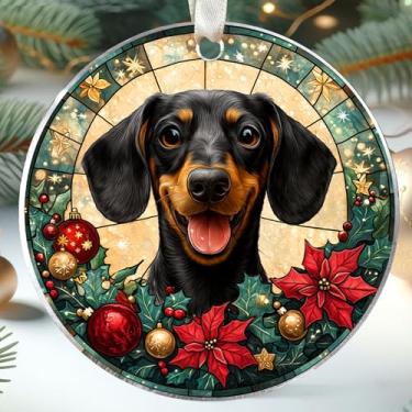 Imagem de TUMSHANIP Ornamento de Dachshund - Enfeites de Natal Dachshund - Presentes de cachorro para mulheres e homens, presentes para amantes de cães - Ornamentos de cães 2025 - Enfeite de Natal em acrílico