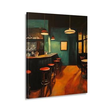 Imagem de CANLUNTE Arte em tela retrô Coffee Shop - canto de café vintage com balcão de bar e cadeiras de madeira, decoração de parede pronta para pendurar 45 x 61 cm (arte 3,5 cm x 142 cm sem moldura)