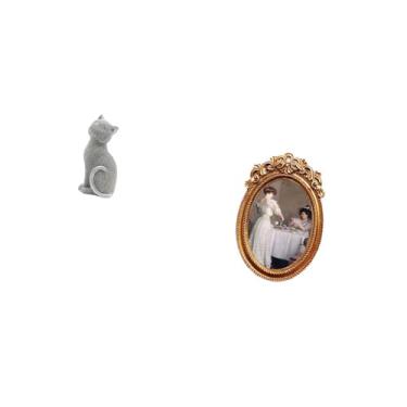 Imagem de Fenteer Estátua de Gato em Resina, Estatueta Decorativa de Animal, Escultura para Entrada, Estante, Sala de Estar, Quarto, Moldura de Foto Ornamentada, Pequen