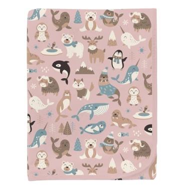 Imagem de Cobertores KicKee Print Swaddle, cobertor de bebê macio e sedoso, cobertor de segurança, tamanho 101,6 cm x 73,6 cm (Baby Rose Arctic Animals - Tamanho único)