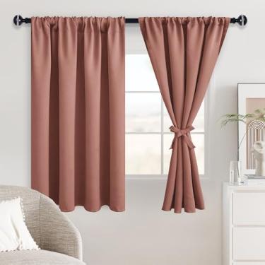 Imagem de JIUZHEN Cortinas blackout – Cortina curta com isolamento térmico, à prova de som, com bloqueio de luz, para sala de estar, quarto, conjunto de 2 painéis com amarração, 106,7 x 114,3 cm de comprimento