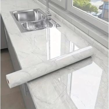 Imagem de Kit 2 Placas Mármore Branco Vinílico Adesivo 300x60 Parede Decoração L