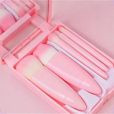 Imagem de Kit De Pincéis De Maquiagem 5 Unidades Com Espelho - NoBrand, Rosa
