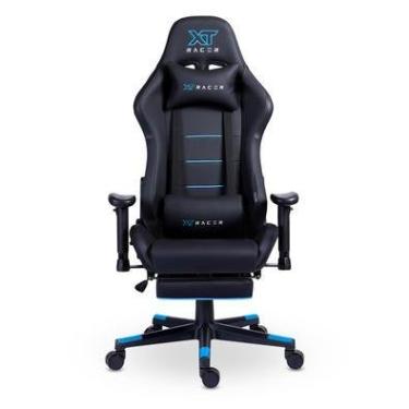Imagem de Cadeira Gamer XT Racer Attack Com Apoio De Pés Reclinável Ergonômica Couro Sintético - Preto e Azul