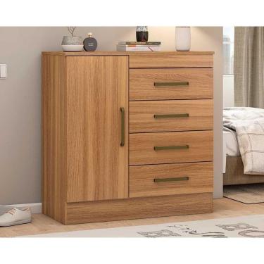 Imagem de Cômoda De Quarto Montevideu C/ 1 Porta E 4 Gavetas Amêndola Touch - Demóbile