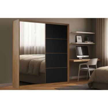 Imagem de Guarda Roupa Casal 2 Portas De Correr (1 C/ Espelho) E 3 Gavetas Belga Nogueira Touch/preto Prime - Demóbile