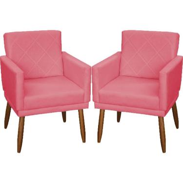 Imagem de Kit 2 Poltronas Decorativa Para Sala Recepção Beatriz Suede Cores Pé Palito Castanho