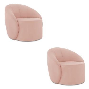 Imagem de Poltrona Decorativa Orgânica Kit 2 Lua Veludo Rosê D03 - D'rossi