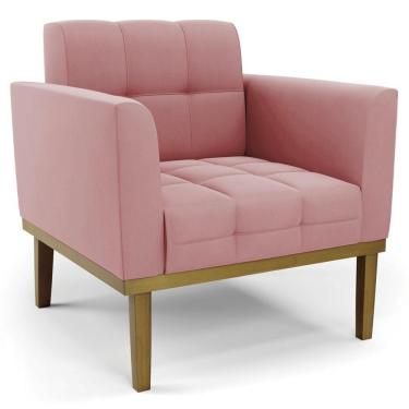 Imagem de Poltrona Decorativa Base Madeira Castanho Ana Suede Rosê - Ibiza