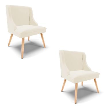 Imagem de Kit 02 Cadeiras de Jantar Liz Veludo Bege Pés Palito Natural - D'Rossi