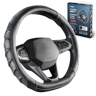 Imagem de Capa de volante em forma de D de fibra de carbono – ajuste universal 38 cm (14,5-38 cm) – aderência de couro antiderrapante com enchimento confortável em gel – Design esportivo respirável para carros