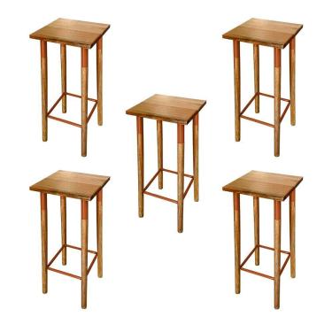Imagem de Kit 5 Banquetas Bistro Industrial Colors Ferro E Madeira Maciça - Cobre Marrom