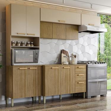 Imagem de Armário De Cozinha Completa Com Balcão Com Tampo 12 Portas Urbane Freijó Vanilla Com Ripado