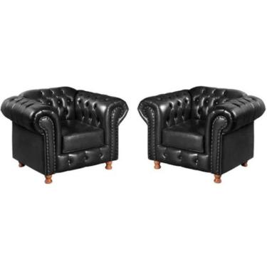 Imagem de Kit 2 Poltronas Chesterfield Luís Xv Vintage Retrô Capitonê Couro Preto