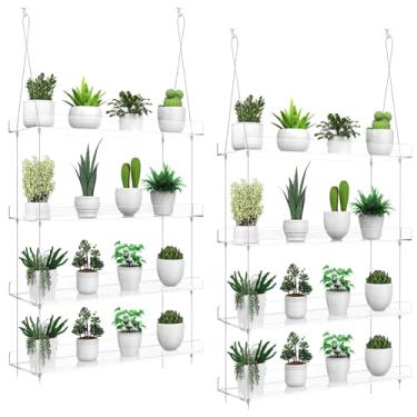 Imagem de Pacote com 2 prateleiras de plantas transparentes penduradas para janelas, prateleira de parede de acrílico para cozinha, jardins internos, flores, ervas, organização de mudas e exibição de vasos