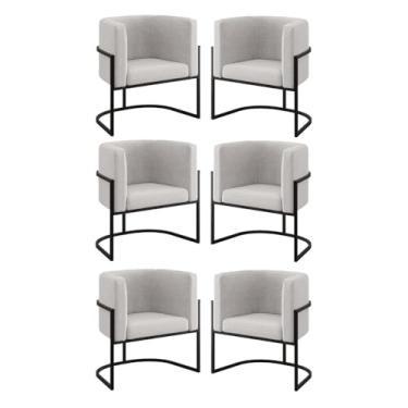 Imagem de Kit 06 Poltronas Lua Sala Decorativa Base de Ferro Black Cor:bege