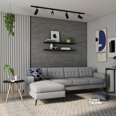 Imagem de Sofá 4 Lugares Life com Chaise Esquerdo Pé Palito Linho Cotton Cinza