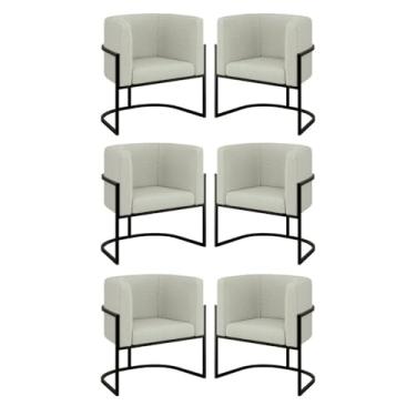 Imagem de Kit 06 Poltronas Lua Sala Decorativa Base Ferro Black Bouclê Cor:bege