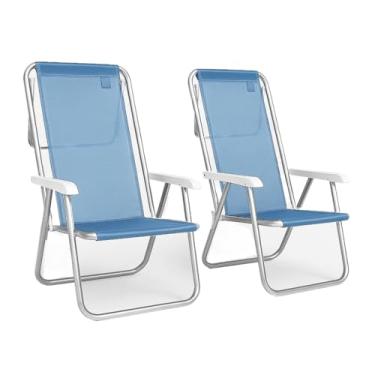 Imagem de Kit com 2 Cadeiras de Praia Reclináveis em Alumínio, 8 Posições, Suporta 100kg cada - para Piscina e Jardim (Kit Cadeiras - Azul)
