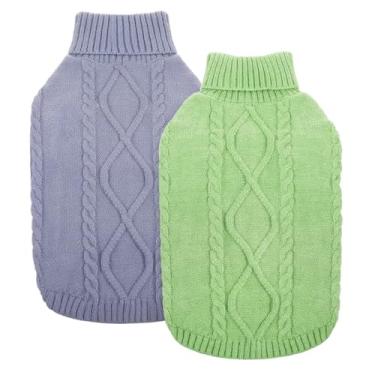 Imagem de Idepet Suéter clássico para cães, pacote com 2, tricô para filhotes, pulôver pequeno, gola rolê, roupas quentes para cães para clima frio, moletom de malha de inverno (verde + cinza, PP)